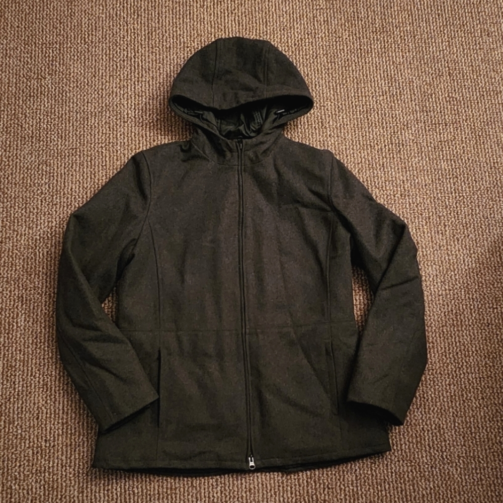 GAP Recycled Wool Hooded Lined Jacket Coat Charcoal Gray Medium